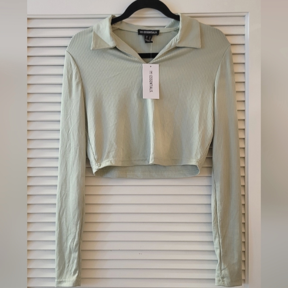 SWS Essentials- (NWT) Light Sage Green Long-Sleeve Crop Top